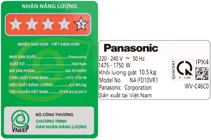 Máy giặt Panasonic Lồng đứng Inverter 10.5 Kg NA-FD10VR1BV